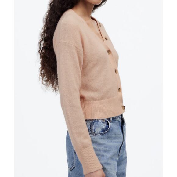 Madewell Alpaca-Blend V-Neck Cardigan WMNS S Pink Button Front NU530 Cropped LS - Picture 5 of 11